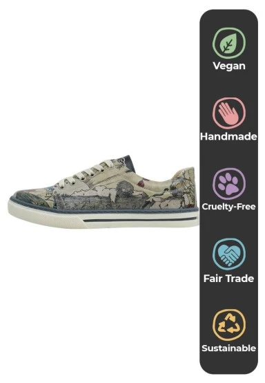 Femme Cuir Vegan Jaune Baskets - Le Parisien Motif - 