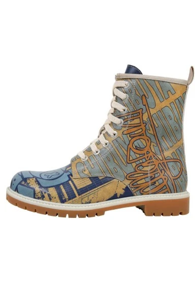Femme Cuir Vegan Jaune Bottes Longues - Robo Shibuya Motif - 