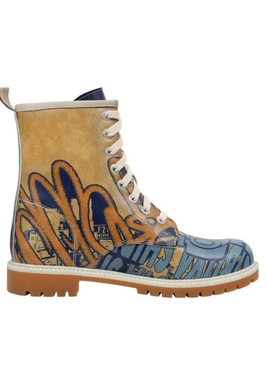 Femme Cuir Vegan Jaune Bottes Longues - Robo Shibuya Motif - 