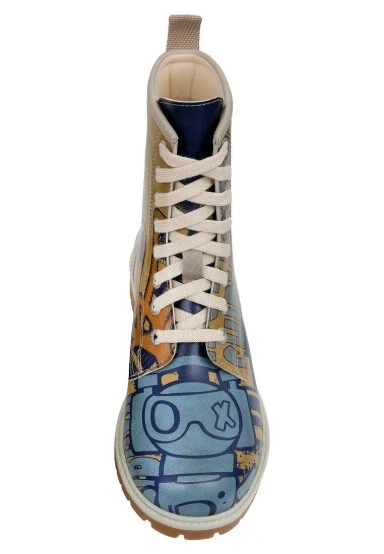 Femme Cuir Vegan Jaune Bottes Longues - Robo Shibuya Motif - 