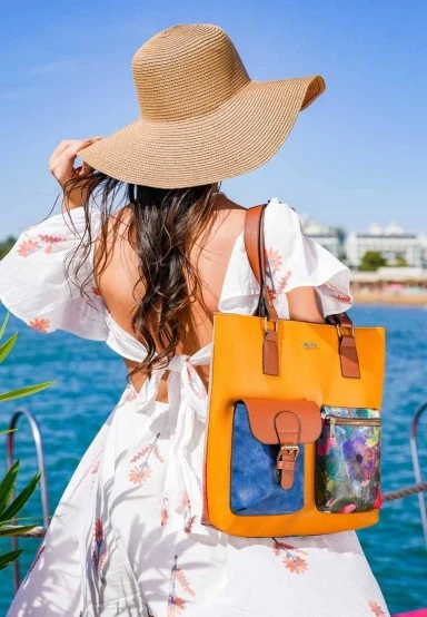 Femme Cuir Vegan Jaune Sac d'épaule - Full of Hope Motif - 