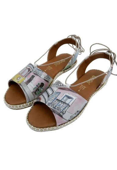 Femme Cuir Vegan Jaune Sandales à Lacets - Lisboa Motif - 
