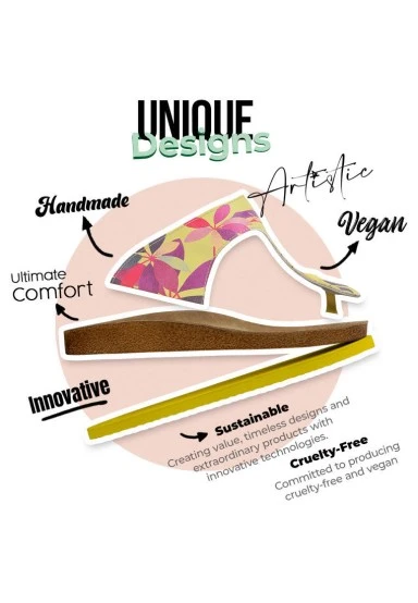 Femme Cuir Vegan Jaune Sandales - Planty Motif - 