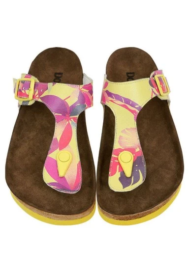 Femme Cuir Vegan Jaune Sandales - Planty Motif - 