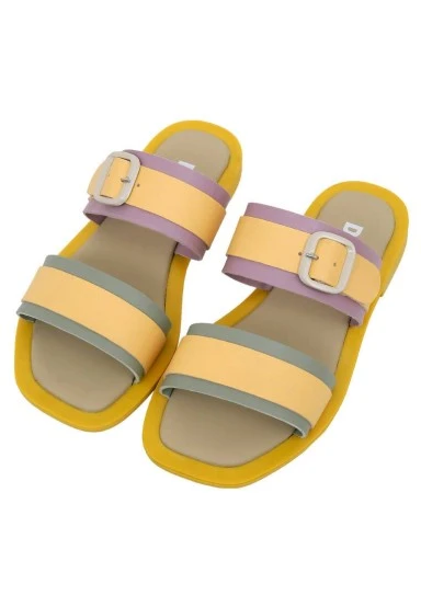 Femme Cuir Vegan Jaune Sandales - Jaune Sunny Motif - 