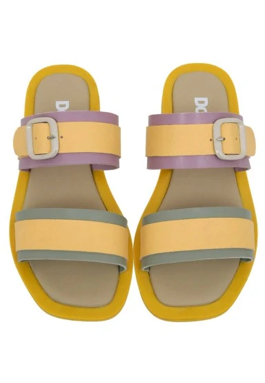 Femme Cuir Vegan Jaune Sandales - Jaune Sunny Motif - 