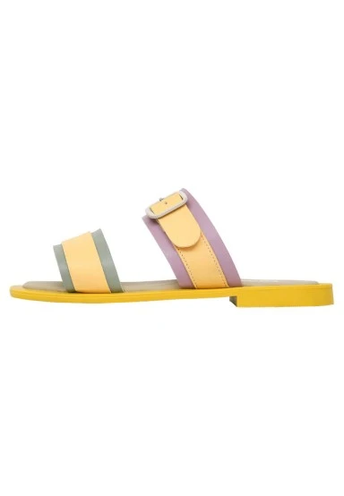 Femme Cuir Vegan Jaune Sandales - Jaune Sunny Motif - 