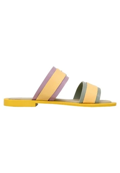 Femme Cuir Vegan Jaune Sandales - Jaune Sunny Motif - 
