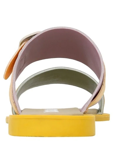Femme Cuir Vegan Jaune Sandales - Jaune Sunny Motif - 