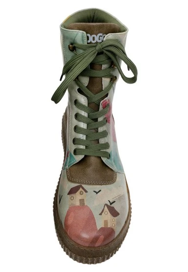 Femme Cuir Vegan Kaki Bottes Longues - State Of Bliss Motif - 