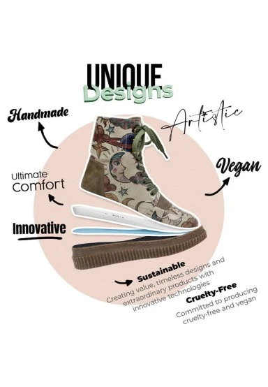 Femme Cuir Vegan Kaki Bottes Longues - Dreams For Dreamers Motif - 
