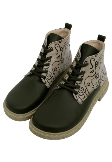 Femme Cuir Vegan Kaki Bottines - Society Motif - 