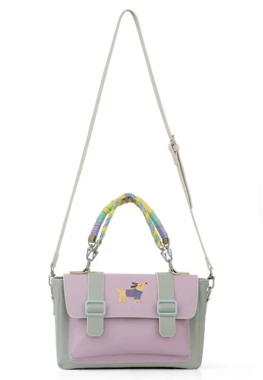 Femme Cuir Vegan Lilas Sac à Main - Paw Lucky Motif - 