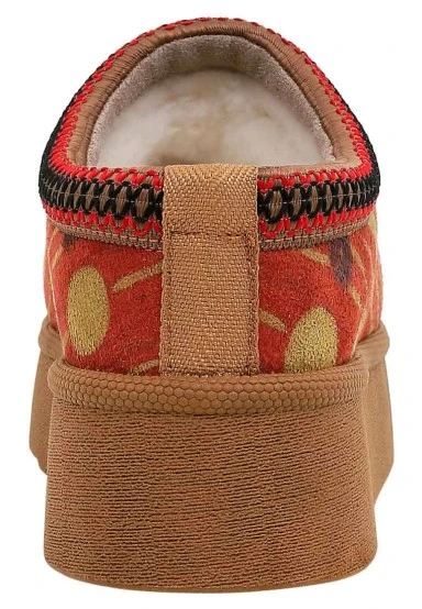 Femme Cuir Vegan Red Chaussons Doublées en Peluche - Shine Motif - 