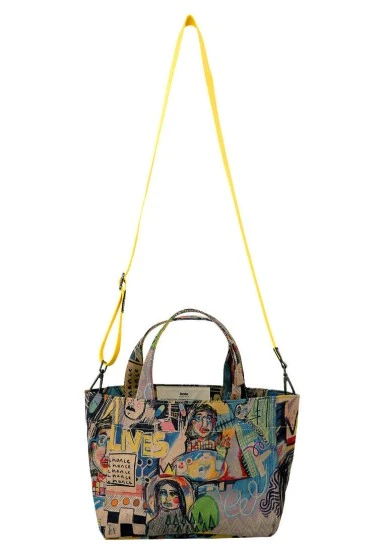 Femme Vegan Multicolore Medium Tote Bag - Live and Save Motif - 