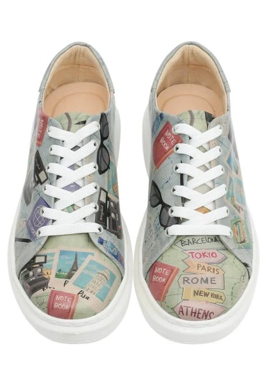 Femme Cuir Vegan Multicolore Baskets - Ready to Travel Motif - 