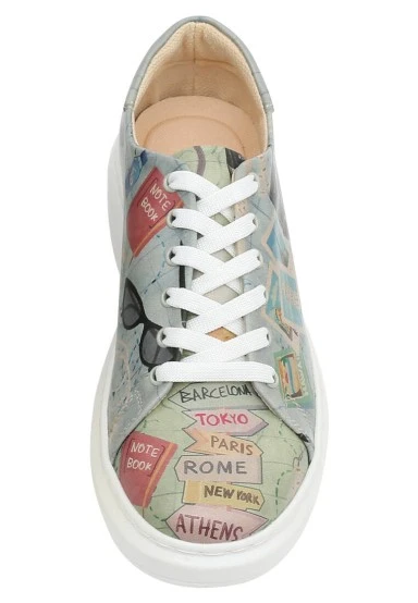 Femme Cuir Vegan Multicolore Baskets - Ready to Travel Motif - 