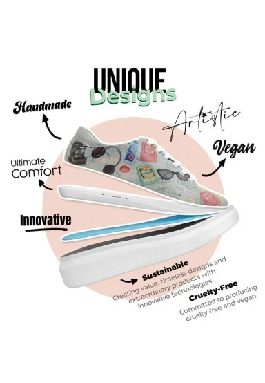Femme Cuir Vegan Multicolore Baskets - Ready to Travel Motif - 