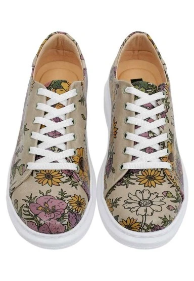 Femme Cuir Vegan Multicolore Baskets - Smell The Flowers Motif - 