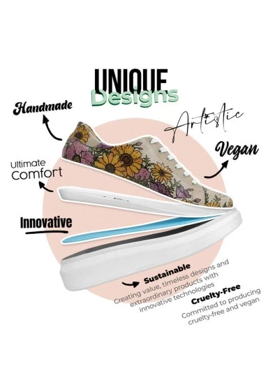 Femme Cuir Vegan Multicolore Baskets - Smell The Flowers Motif - 