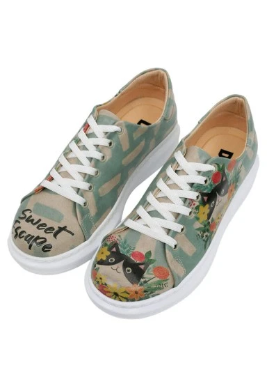 Femme Cuir Vegan Multicolore Baskets - Sweet Escape Motif - 