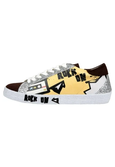 Femme Cuir Vegan Multicolore Baskets - Rock On Motif - 