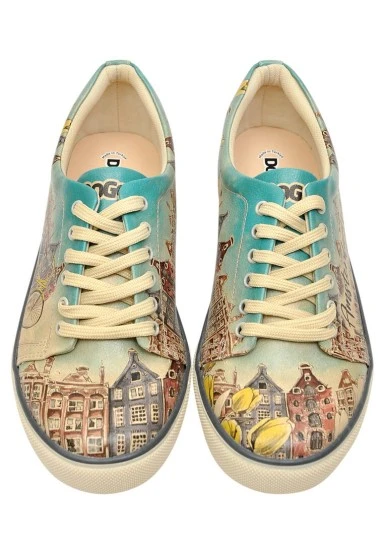 Femme Cuir Vegan Multicolore Baskets - Amsterdam Vibes Motif - 