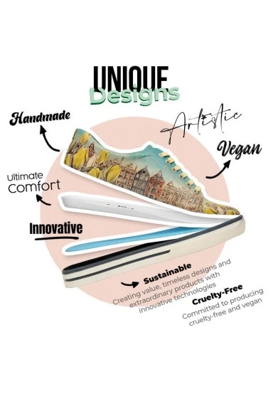 Femme Cuir Vegan Multicolore Baskets - Amsterdam Vibes Motif - 