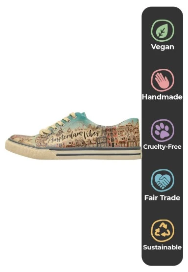 Femme Cuir Vegan Multicolore Baskets - Amsterdam Vibes Motif - 