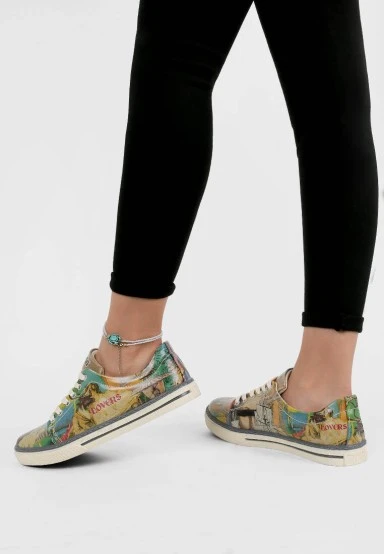 Femme Cuir Vegan Multicolore Baskets - Ancient Tales Motif - 