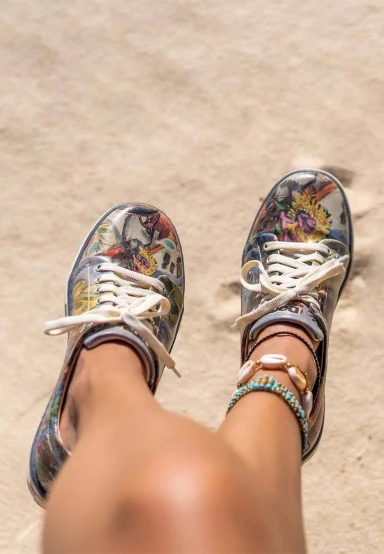 Femme Cuir Vegan Multicolore Baskets - Still Life Motif - 