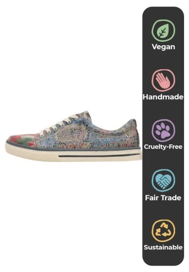 Femme Cuir Vegan Multicolore Baskets - Mini Mosaic Motif - 