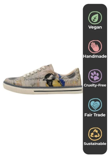 Femme Cuir Vegan Multicolore Baskets - Picture Perfect Motif - 