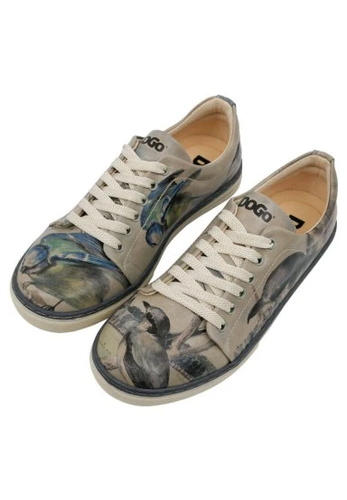 Femme Cuir Vegan Multicolore Baskets - Birds of the Castle Motif - 