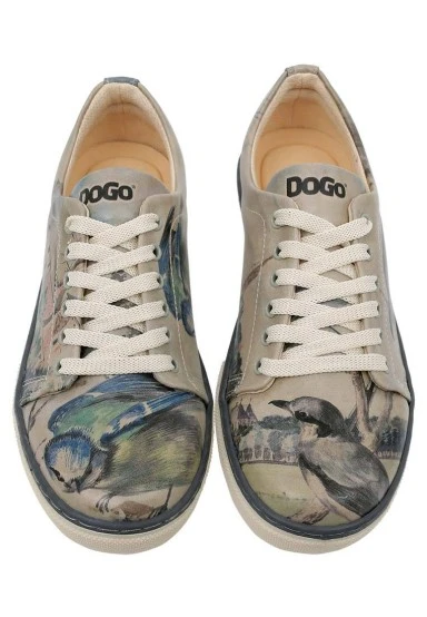 Femme Cuir Vegan Multicolore Baskets - Birds of the Castle Motif - 