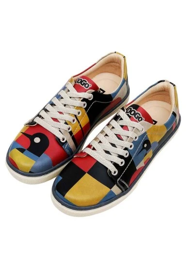 Femme Cuir Vegan Multicolore Baskets - Bauhaus Birdie Motif - 