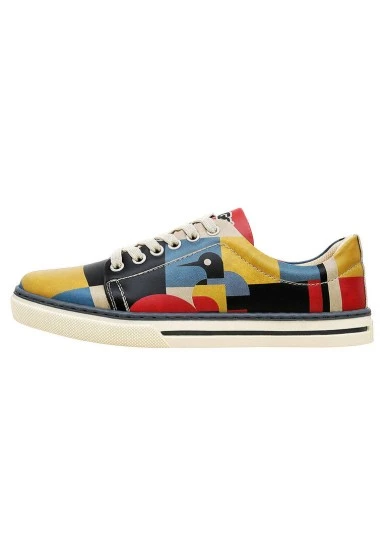 Femme Cuir Vegan Multicolore Baskets - Bauhaus Birdie Motif - 