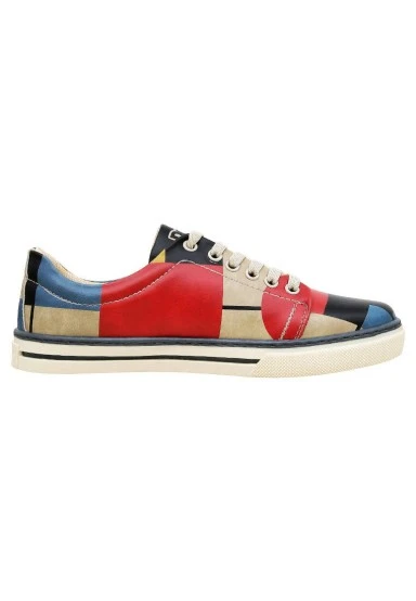 Femme Cuir Vegan Multicolore Baskets - Bauhaus Birdie Motif - 
