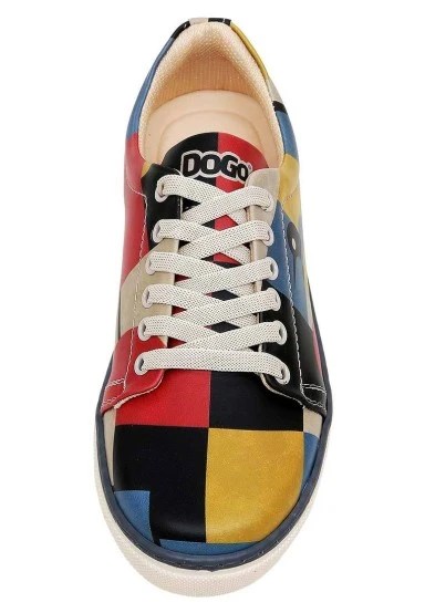 Femme Cuir Vegan Multicolore Baskets - Bauhaus Birdie Motif - 