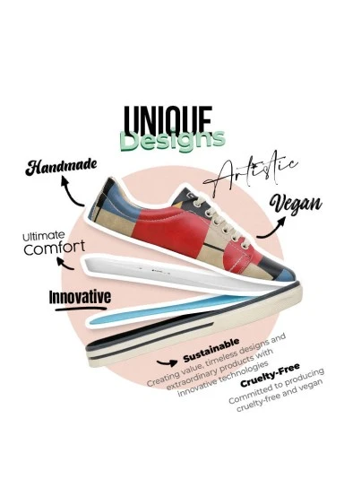 Femme Cuir Vegan Multicolore Baskets - Bauhaus Birdie Motif - 