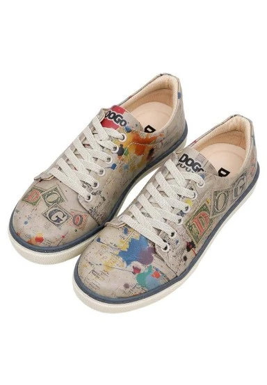 Femme Cuir Vegan Multicolore Baskets - Dogo Stamp Motif - 