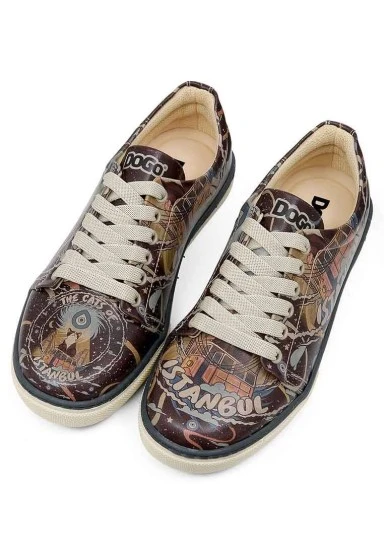 Femme Cuir Vegan Multicolore Baskets - The Cats of Istanbul Motif - 