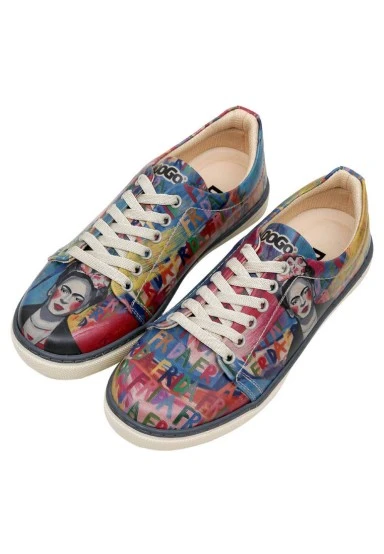 Femme Cuir Vegan Multicolore Baskets - Frida Kahlo in Letters Motif - 