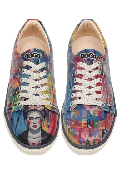 Femme Cuir Vegan Multicolore Baskets - Frida Kahlo in Letters Motif - 