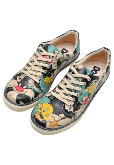 Femme Cuir Vegan Multicolore Baskets - Warner Bros Catch Me If You Can Tweety Motif - 