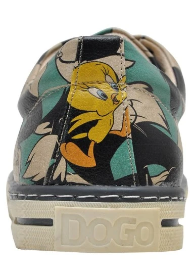 Femme Cuir Vegan Multicolore Baskets - Warner Bros Catch Me If You Can Tweety Motif - 
