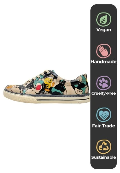 Femme Cuir Vegan Multicolore Baskets - Warner Bros Catch Me If You Can Tweety Motif - 