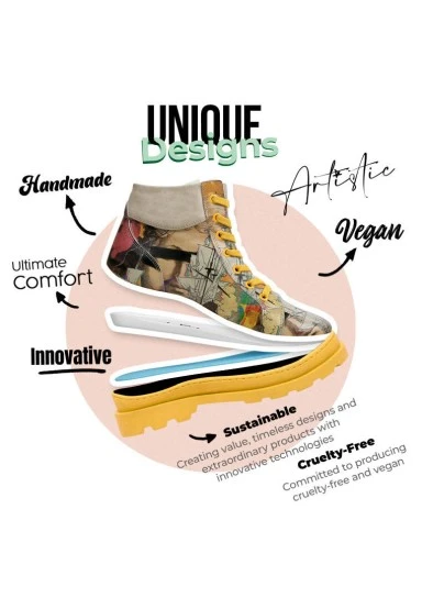 Femme Cuir Vegan Multicolore Bottes - Ancient Tales Motif - 