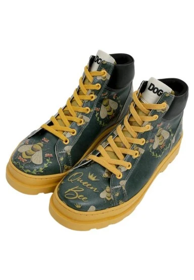 Femme Cuir Vegan Multicolore Bottines - Queen Bee Motif - 