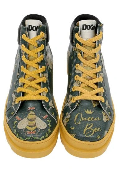 Femme Cuir Vegan Multicolore Bottines - Queen Bee Motif - 
